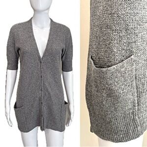 Eileen Fisher Wool Cashmere Blend Long Button Cardigan Size Small Short Sleeve